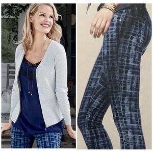 Cabi Sz 2 Skinny Jeans Tie Dye Grid Print Blue Womens Stretch